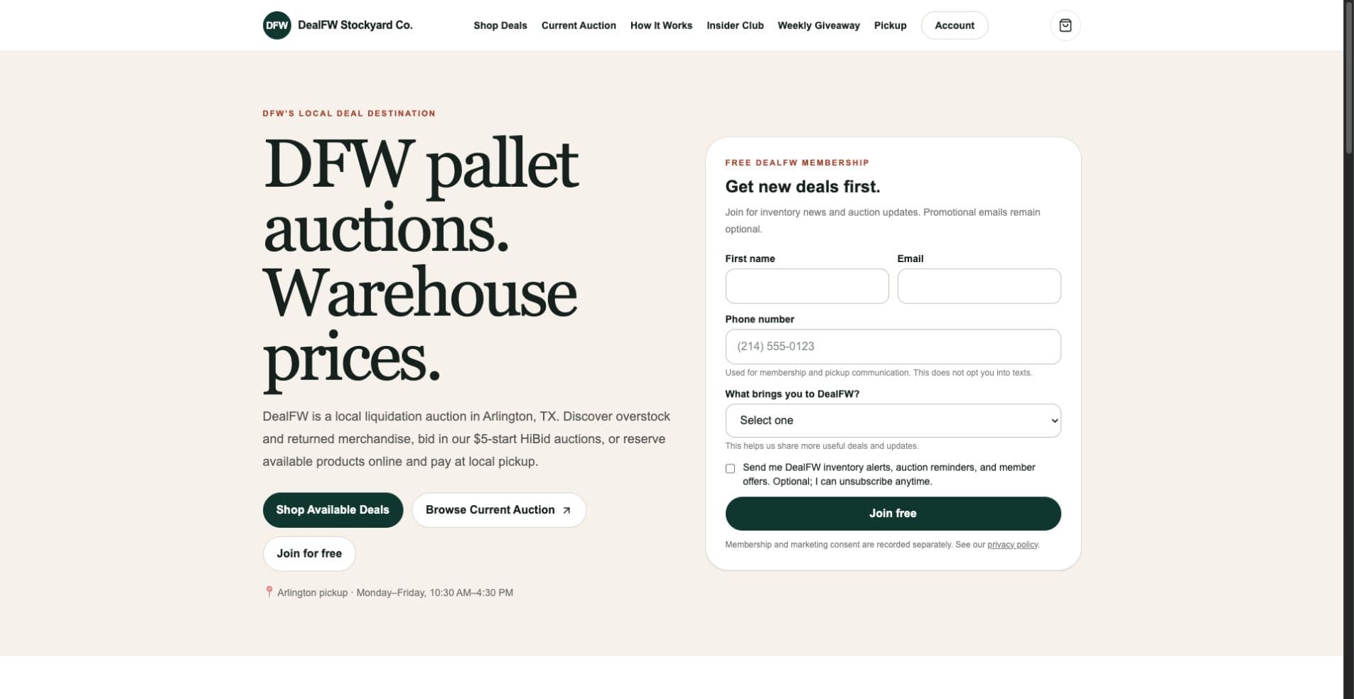The live DealFW storefront